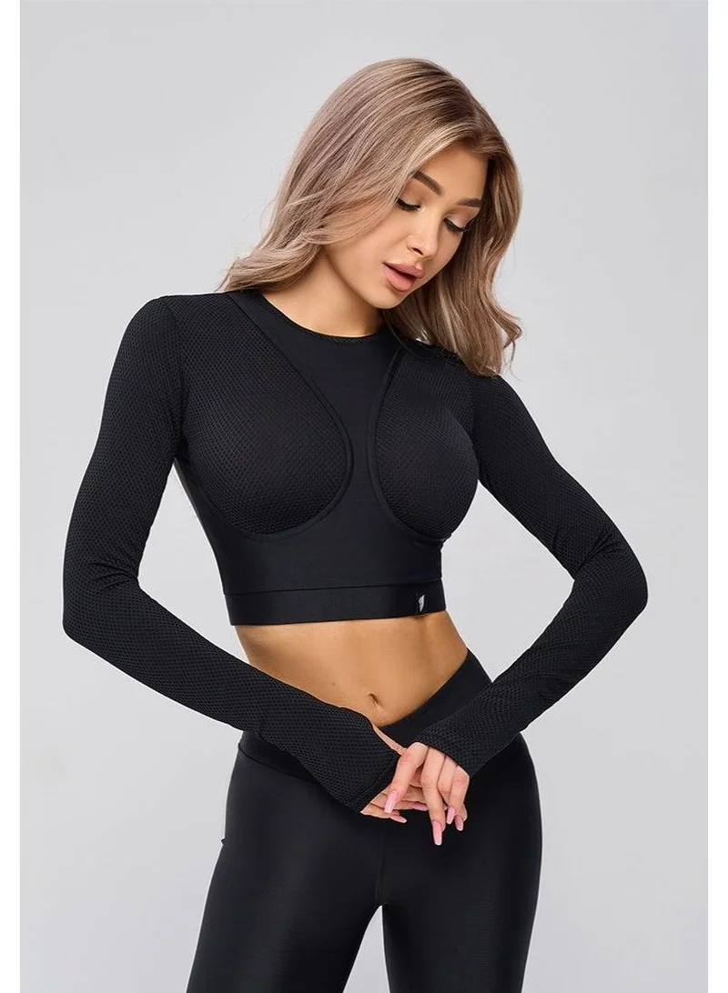 Bona Fide Rashguard Extra Black Rashguard Extra Crop Long Sleeve Gym Top for Women for Women | Best Price UAE
