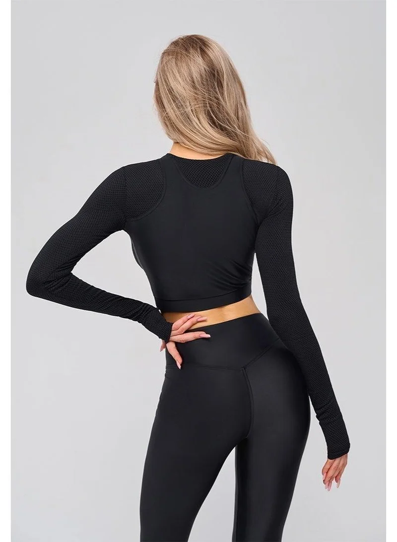 Bona Fide Rashguard Extra Black Rashguard Extra Crop Long Sleeve Gym Top for Women for Women | Best Price UAE