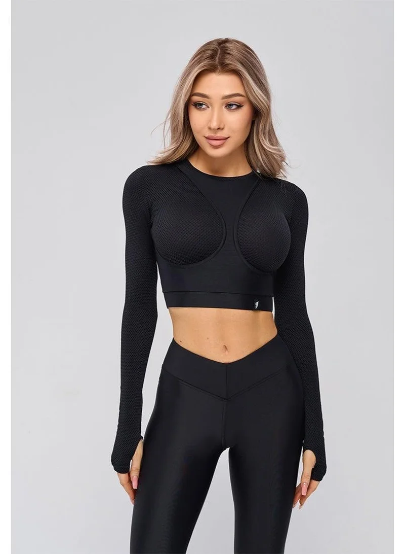 Bona Fide Rashguard Extra Black Rashguard Extra Crop Long Sleeve Gym Top for Women for Women | Best Price UAE