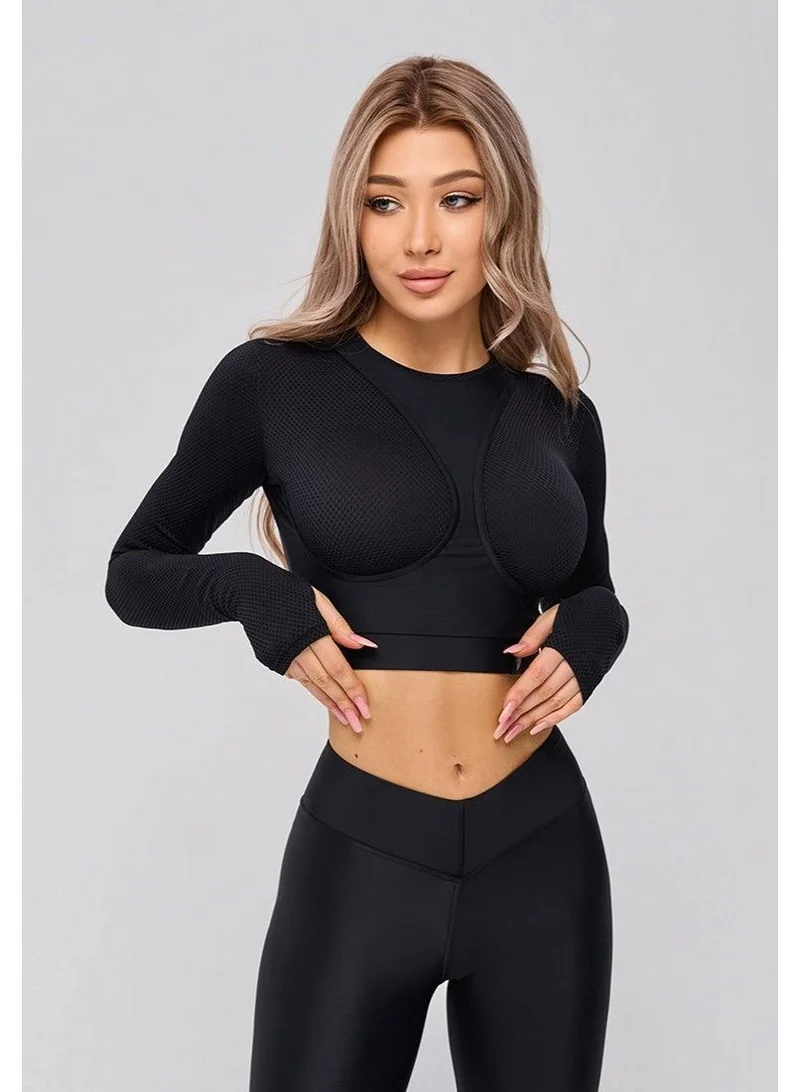 Bona Fide Rashguard Extra Black Rashguard Extra Crop Long Sleeve Gym Top for Women for Women | Best Price UAE