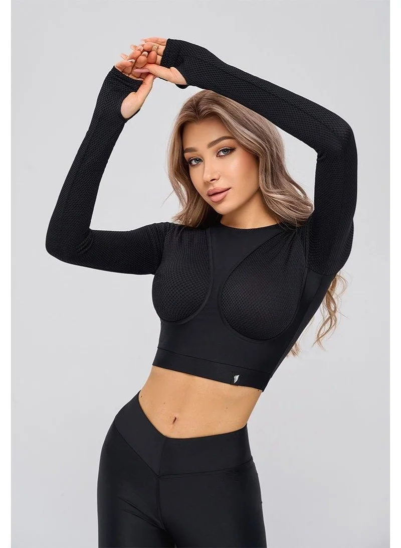 Bona Fide Rashguard Extra Black Rashguard Extra Crop Long Sleeve Gym Top for Women for Women | Best Price UAE