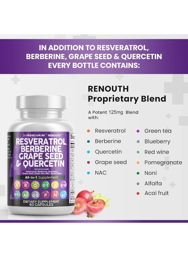 Clean Nutraceuticals Resveratrol 6000mg Berberine 3000mg Grape Seed Extract 3000mg Quercetin 4000mg Green Tea Extract - Polyphenol Supplement for Women and Men with N-Acetyl Cysteine, Acai Extract - 60 Capsules - Image 4