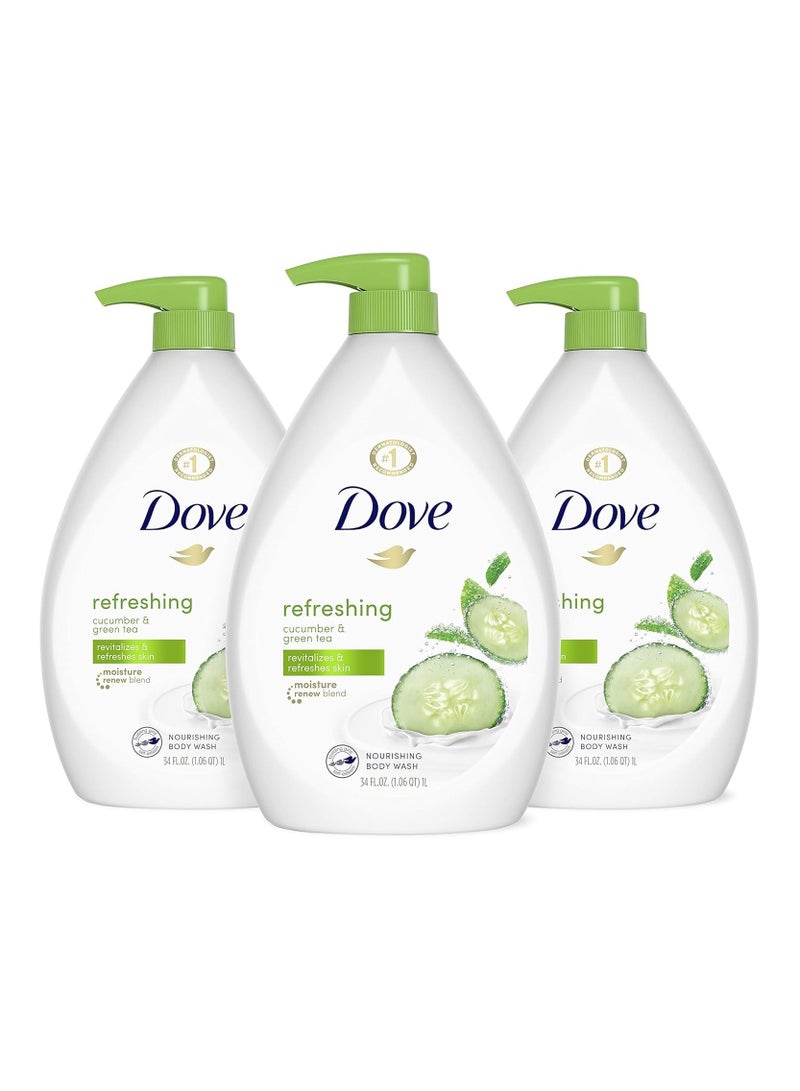 Dove Refreshing Body Wash with Pump Revitalizes and Refreshes Skin Cucumber and Green Tea Effectively Washes Away Bacteria While Nourishing Your Skin, 34 Fl Oz (Pack of 3)