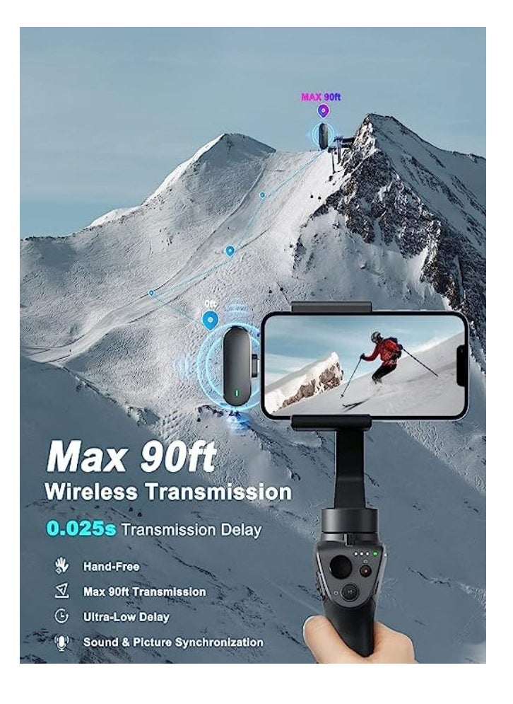 عربست 2 حزمة ميكروفون صغير مع علبة شحن ، 2.4G تأخير منخفض للغاية 90ft ميكروفون لاسلكي للإرسال لتسجيل الفيديو ، مدونة الفيديو ، مقابلة  - Image 4