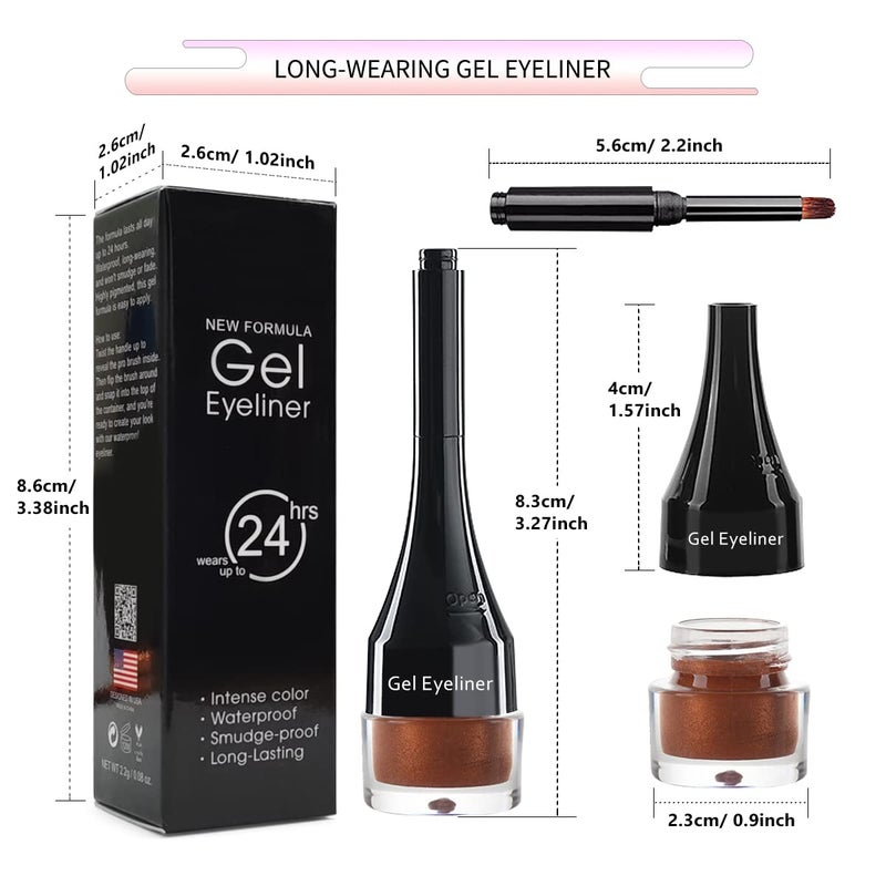 LSxia 2-in-1 Gel Eyeliner Set, Tattoo Eyeliner Waterproof Smudge Proof Gel Cream Eye liner Pot with Brush, High Pigment Eye Makeup for Women (Copper) - Image 2