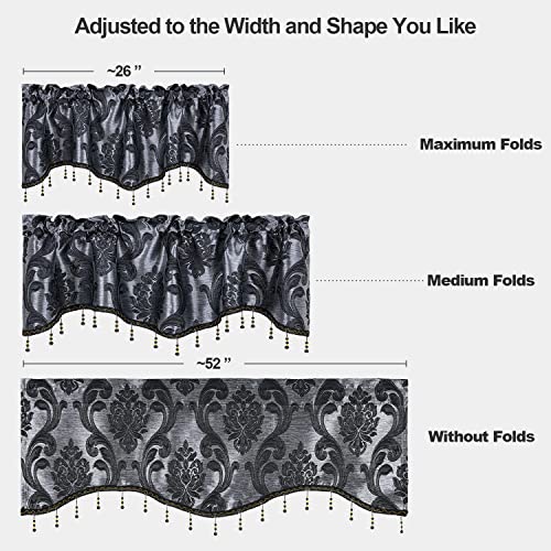 NAPEARL Black Scalloped Valance Decoration Jacquard Swag Kitchen Window Curtains Over Sink, Rod Pocket Tier, Kitchen Valance Curtains Over Sink (Black, 52W X 18L) - Image 4