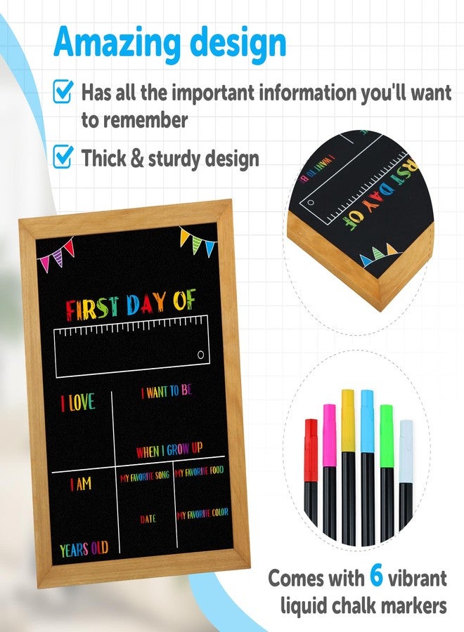 PETCEE First Day of School Sign with Liquid Chalk Markers - Wood Frame Double Sided Reusable Erasable Chalkboard 10"x 12" Back to School 1st Day of Preschool Pre-K Kindergarten Gifts for Daughter Son - Image 3