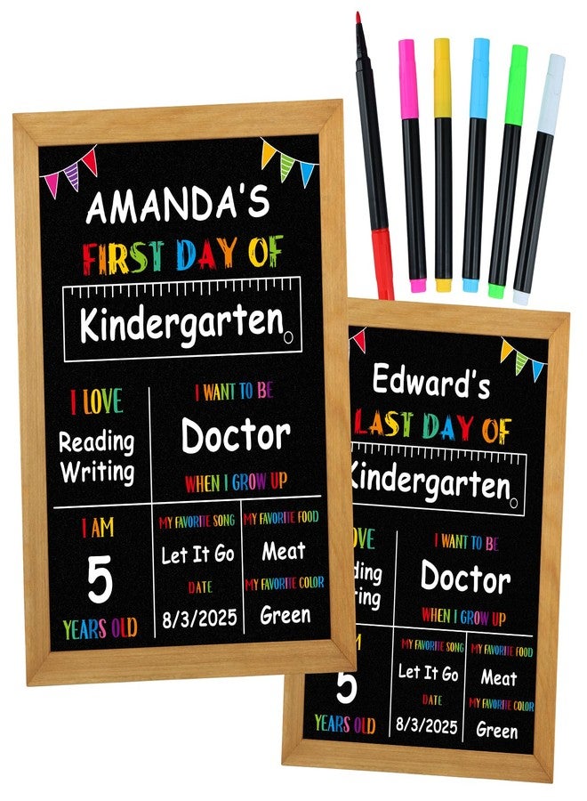 PETCEE First Day of School Sign with Liquid Chalk Markers - Wood Frame Double Sided Reusable Erasable Chalkboard 10"x 12" Back to School 1st Day of Preschool Pre-K Kindergarten Gifts for Daughter Son - Image 1