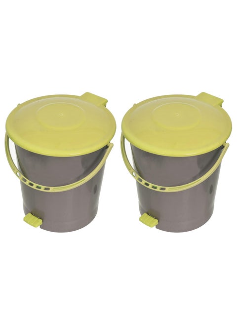 Kuber Industries Plastic Pedal Dustbin Trashbin Wastebin For Kitchen Bathroom Office Use With Handle 10 Liter Pack of 2 Grey Green47KM0968
