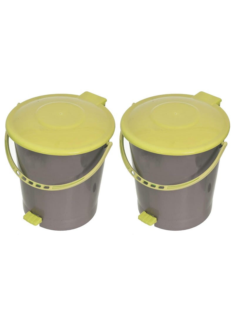 Kuber Industries Kuber Industries Plastic Pedal Dustbin Trashbin Wastebin For Kitchen Bathroom Office Use With Handle 10 Liter Pack of 2 Grey Green47KM0968  - Image 1