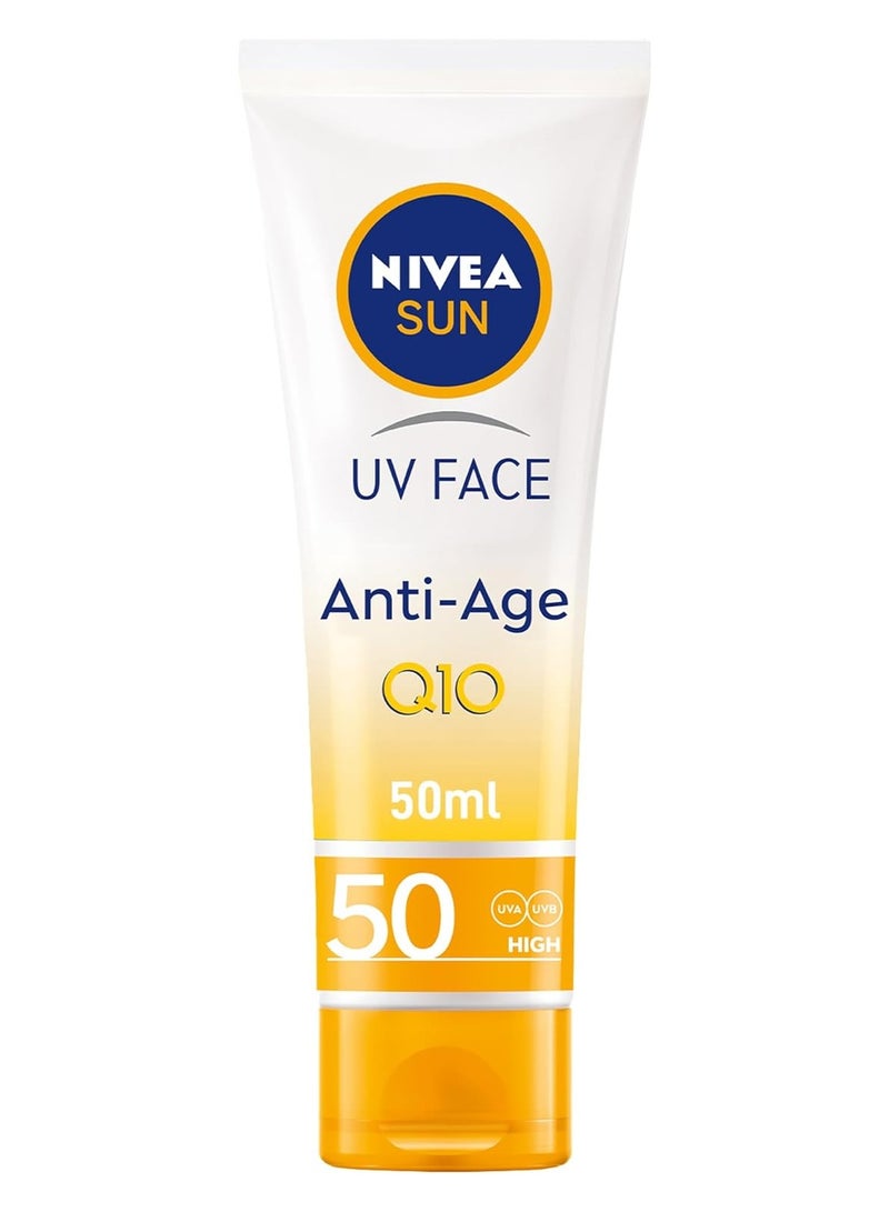Nivea NIVEA SUN Face Cream, SPF 50, High UVA and UVB Protection, with Q10 Technology, Anti-Age, Water Resistant, Non-Greasy, 50ml  - Image 1
