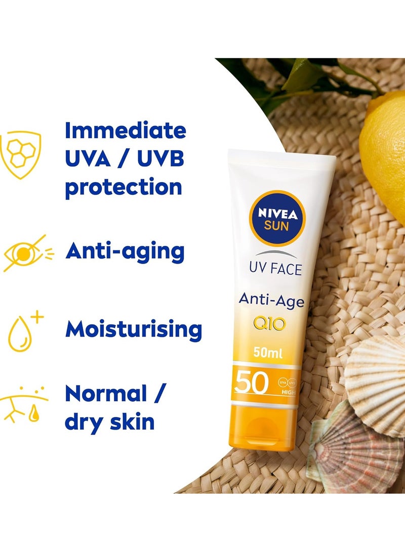 Nivea NIVEA SUN Face Cream, SPF 50, High UVA and UVB Protection, with Q10 Technology, Anti-Age, Water Resistant, Non-Greasy, 50ml  - Image 2