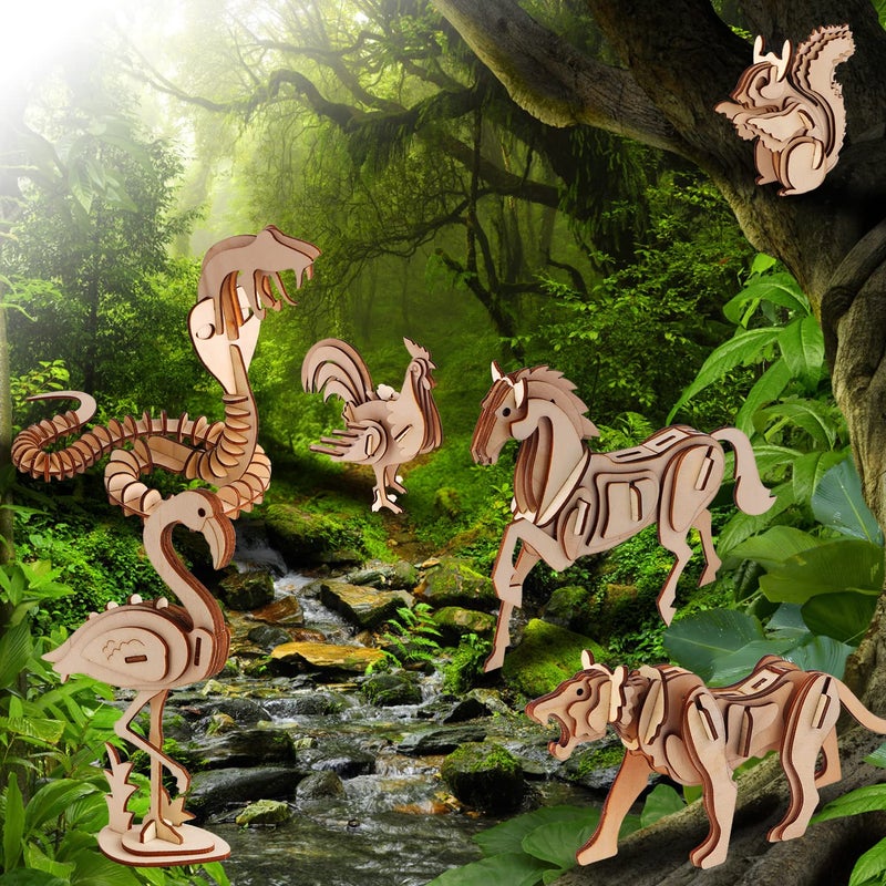 calary 3D Wooden Puzzle Simulation Animal Dinosaur Assembly DIY Model Toy for Kids and Adults,Set of 6 - Image 3