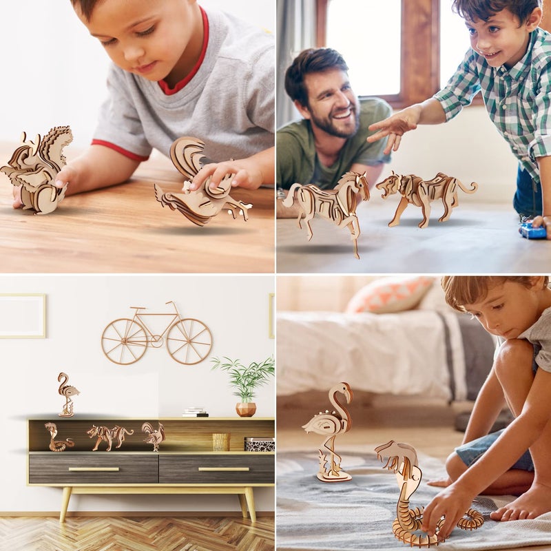 calary 3D Wooden Puzzle Simulation Animal Dinosaur Assembly DIY Model Toy for Kids and Adults,Set of 6 - Image 5
