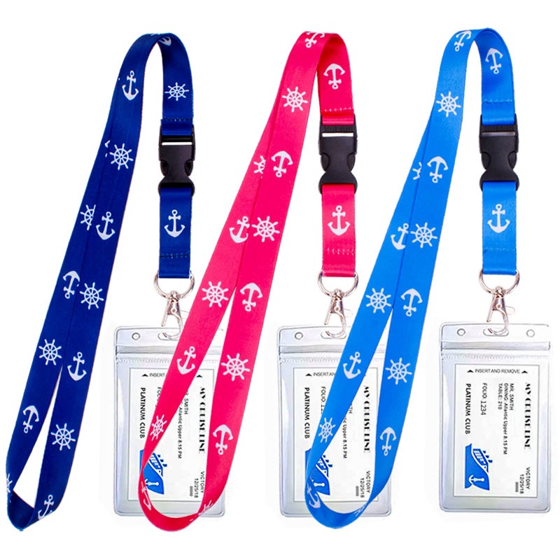XIANGXING 3 Pack Waterproof Lanyards with Detachable Buckle & ID Badge Holder for Cruise Ships Key Cards, Cruise Essentials & Must Have Accessories (Light Blue + Dark Blue + Red) - Image 1
