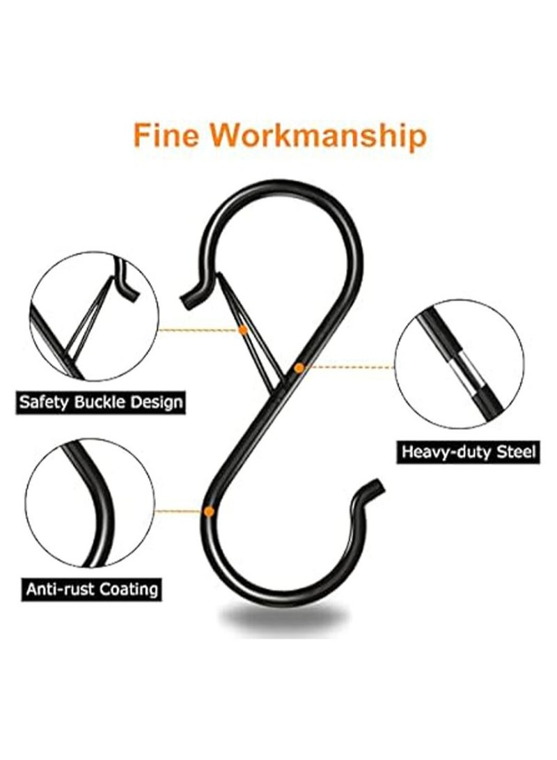 8 Pack S Hooks for Hanging, 3.5 inch Heavy Duty S Hooks with Safety Buckle S Shaped Hooks Kitchen Pot Rack Hooks Closet Hooks for Hanging Plants, Clothes, Kitchen Utensil - Image 2