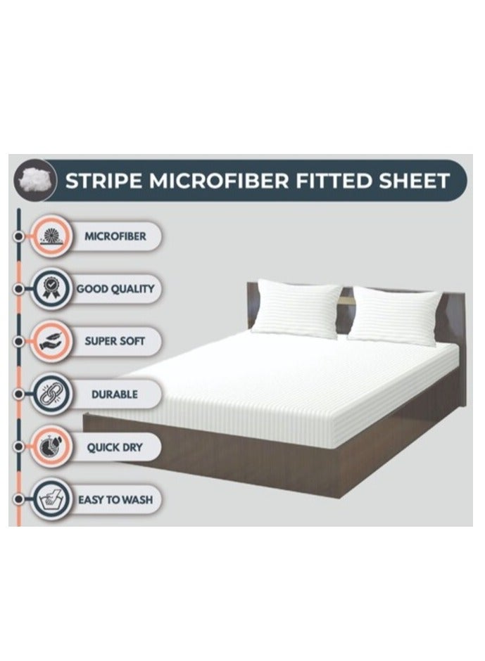 PROMASS Stripe Microfiber White Fitted Sheet - Single 90 x 190 cm - Image 4