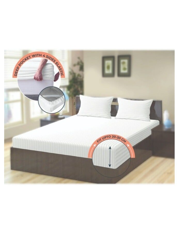 PROMASS Stripe Microfiber White Fitted Sheet - Single 90 x 190 cm - Image 3