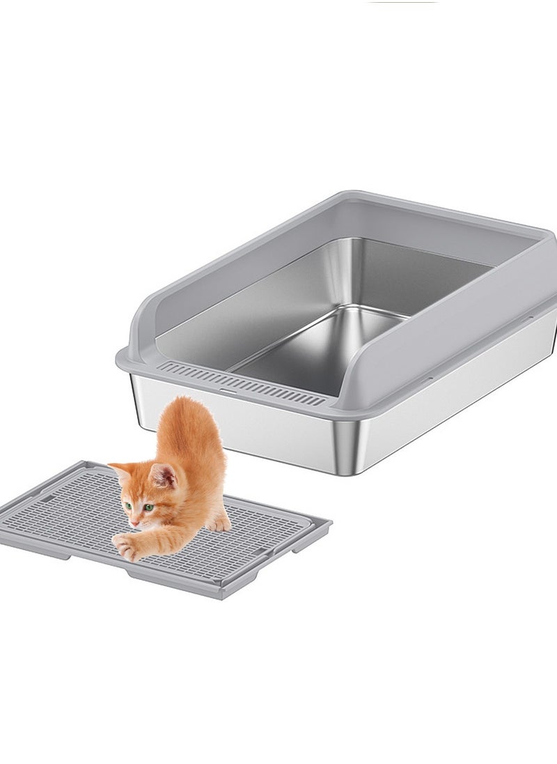 Kidle Large Stainless Steel Cat Litter Box Easy Cleaning Kitty Litter Box Cat Litter Tray for Big and Multiple Cats  - Image 1