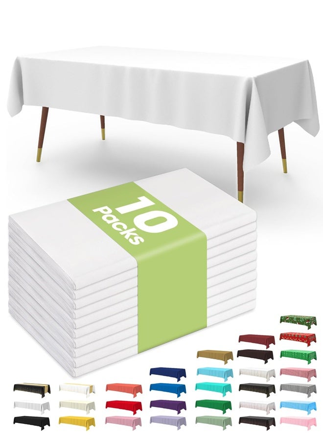 Generic Plastic Table Cloth Disposable 10 Pack, Decorative Tablecloths for Rectangle Tables, White Plastic Cover, Leakproof & Sturdy, White，54 x 108 Inch Table Cloths - Image 1