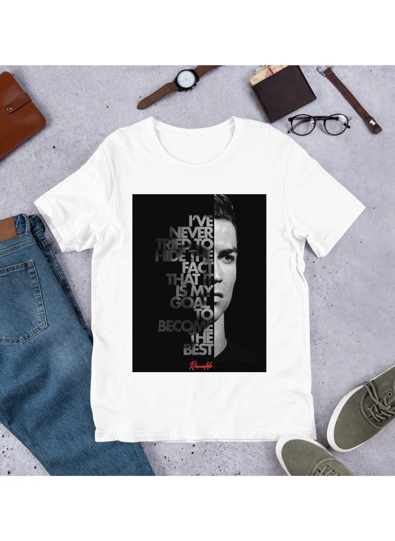 إم إي سي - مقولة كريستيانو رونالدو لم أتعب أبدًا من إخفاء حقيقة أن هدفي هو أن أصبح أفضل تصميم تي شيرت مزدوج كبير جدًا أبيض - Image 1