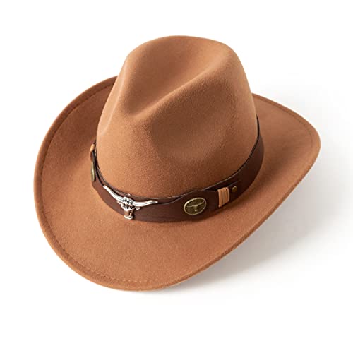 Gossifan Classic Womens Western Cowboy Cowgirl Hats with Wide Belt Khaki - Image 2