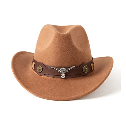 Gossifan Classic Womens Western Cowboy Cowgirl Hats with Wide Belt Khaki - Image 1