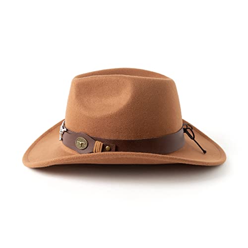 Gossifan Classic Womens Western Cowboy Cowgirl Hats with Wide Belt Khaki - Image 3