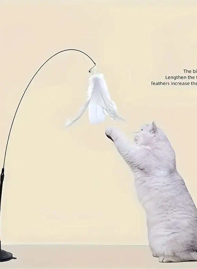 Long pole powerful suction cup funny cat stick-replaceable white feather head with bell - Image 3