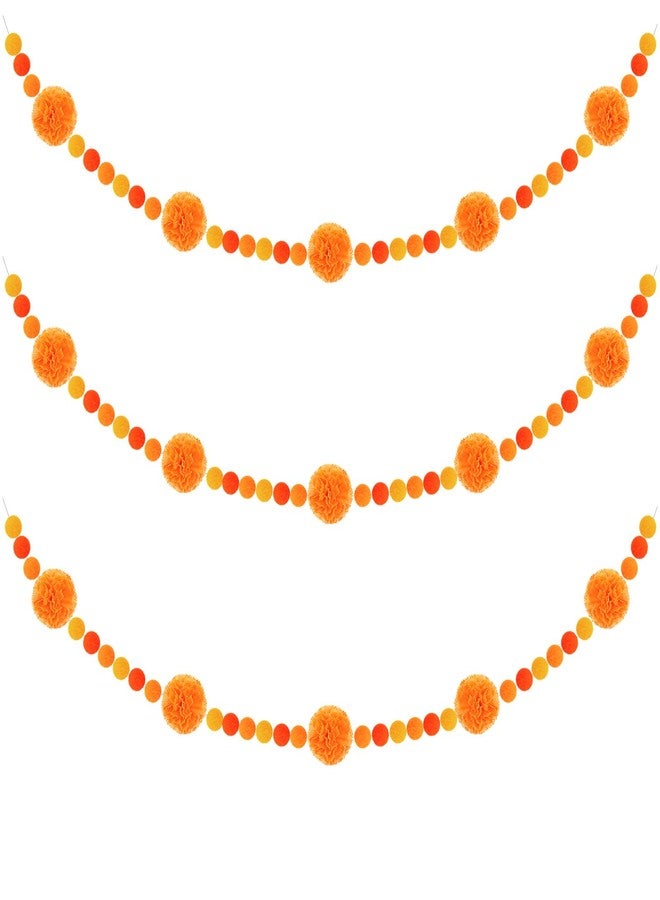 Rtteri 3 Pcs Day of The Dead Felt Ball Garland Marigold Pompom Ball Banner Halloween Felt Garland Pom Pom Garlands for Diwali Day of The Dead Halloween Mexico Party Decoration - Image 1