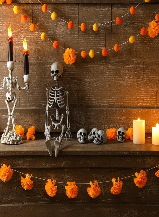 Rtteri 3 Pcs Day of The Dead Felt Ball Garland Marigold Pompom Ball Banner Halloween Felt Garland Pom Pom Garlands for Diwali Day of The Dead Halloween Mexico Party Decoration - Image 3