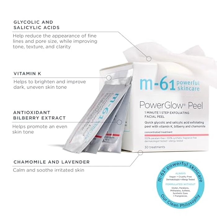 m-61 PowerGlow Peel | Exfoliating Facial Peel With Glycolic, Salicylic Acid. 1 Minute, 1 Step - 30 Treatments - Image 2