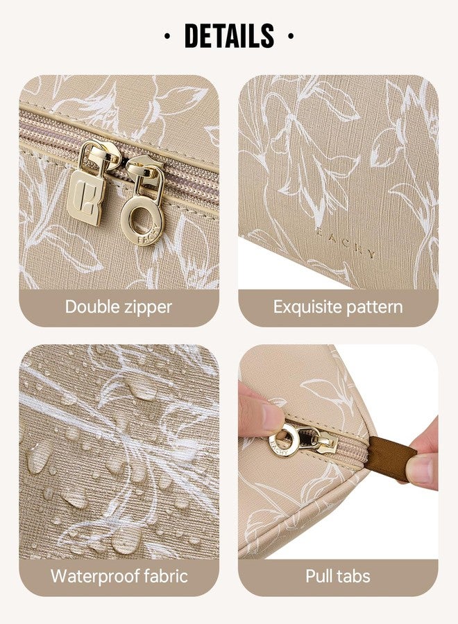 EACHY Travel Makeup Bag,Large Capacity Cosmetic Bags for Women,Waterproof Portable Pouch Open Flat Toiletry Bag Pattern Makeup Bag, Brown-M, Medium - Image 5