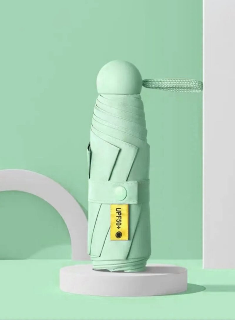 Travel Umbrella Portable Compact Umbrellas, Pocket Mini for Purse, Umbrellas for UV Sun & Rain Small for Backpack, Umbrella with Case Folding for Kids Women Green - Image 1