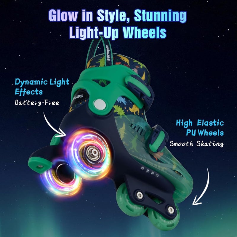 ZOOBLISS Kids Roller Skates for Beginners - Adjustable Toddler Skates with Light-Up Wheels (Dino Blue) - Image 4