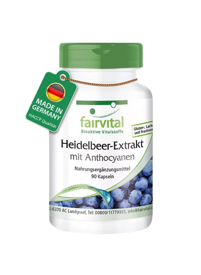 Fairvital Blueberry Extract with Anthocyanins, Antioxidant and Supports Eye Health, 90 Capsules - Image 1