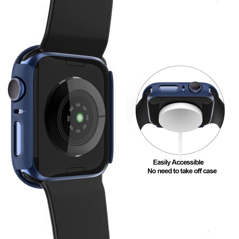 BHARVEST 2 Pack Hard PC Case Compatible with Apple Watch Series 3/2/1 42mm, Case with Tempered Glass Screen Protector Overall Bubble-Free Cover for iWatch Accessories, Black+Blue - Image 4