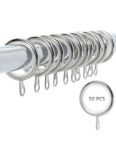 AL WADI FURNITURE Al Wadi Furniture Heavy Quality Plastic Curtain Rings, Standard Size 3.5 cm Diameter for Any 2.5 cm Curtain Rod/Pipe, Provision to Insert a Hook at The end of The Ring, Colour Silver Glossy, 50 Pieces  - Image 1