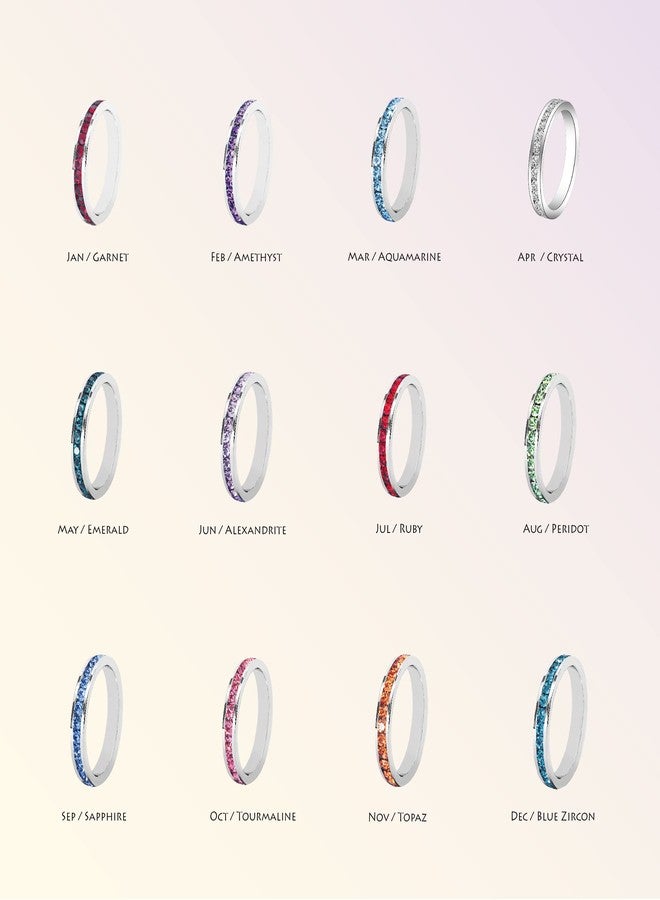 Bosvision Muses Art Design Birthstone Eternity Band Ring (Channel Set/Full Round), Stackable Fashion Ring with Crystal Birthstone - Image 5
