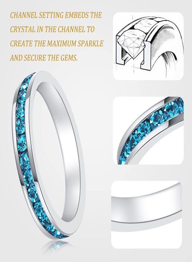 Bosvision Muses Art Design Birthstone Eternity Band Ring (Channel Set/Full Round), Stackable Fashion Ring with Crystal Birthstone - Image 4
