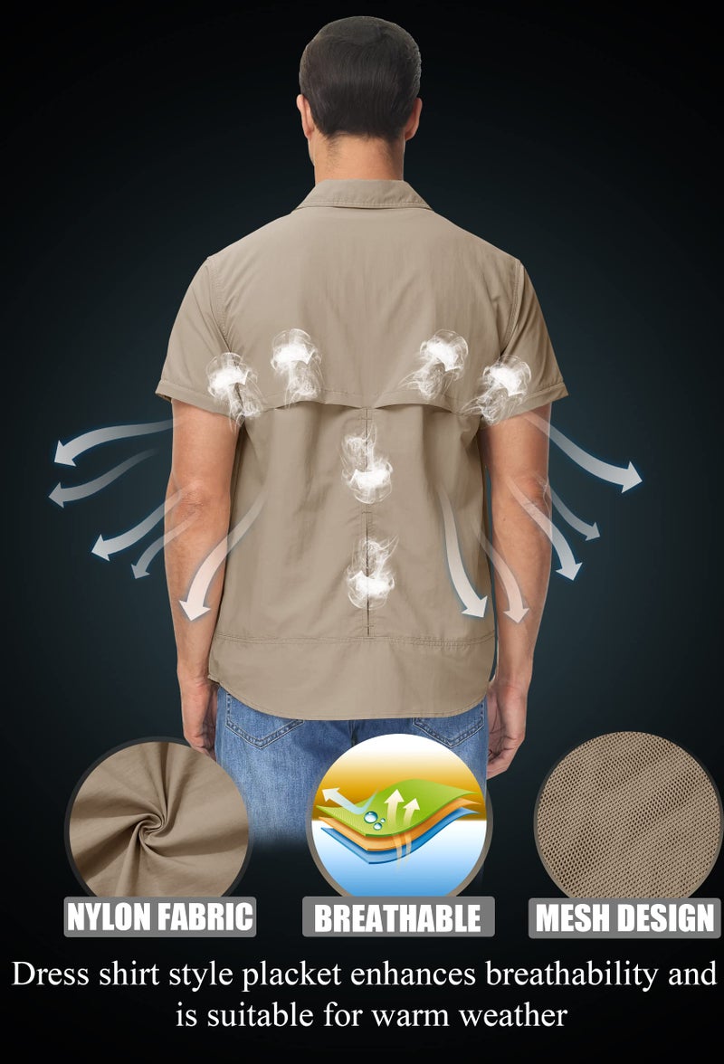 TACVASEN Men's Convertible Long Sleeve Fishing Shirts Tactical Work Shirts for Construction Cargo Collar Workwear Khaki, L - Image 2