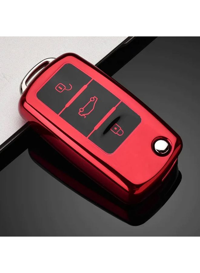 Silvery TPU Flip Remote Key Case Compatible for Volkswagen Golf Passat Beetle Caddy - Image 4