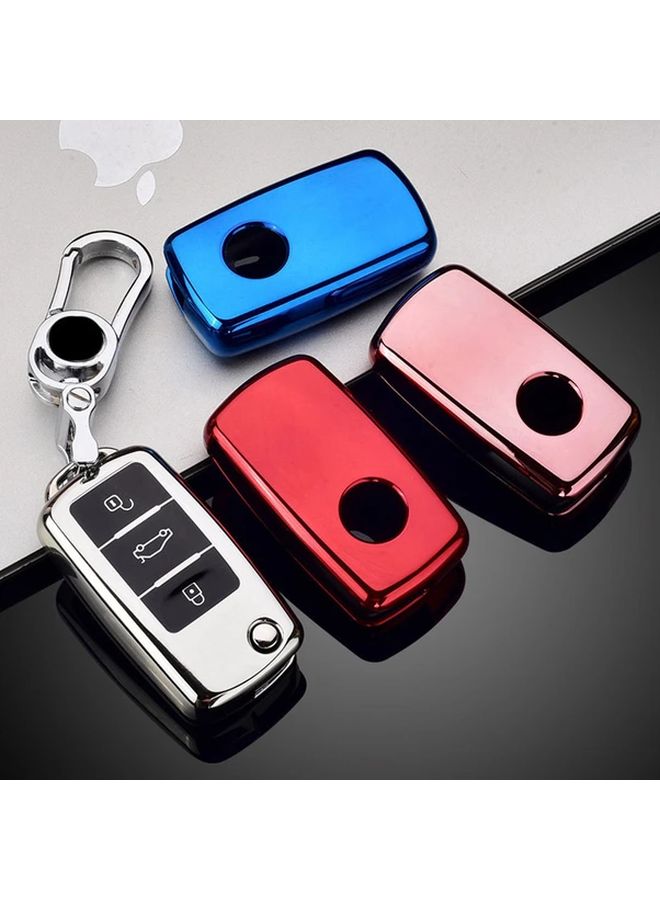 Silvery TPU Flip Remote Key Case Compatible for Volkswagen Golf Passat Beetle Caddy - Image 1