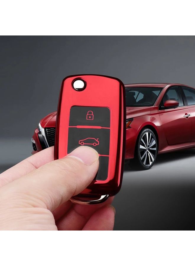Silvery TPU Flip Remote Key Case Compatible for Volkswagen Golf Passat Beetle Caddy - Image 3