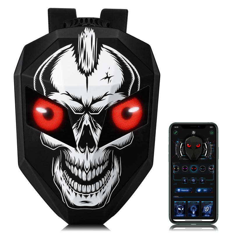 Generic Gelrova Skull Knight LED Motorcycle Backpack, Hard Case Riding Backpack DIY Motorbike Laptop Bag Waterproof, Large Size 19inch  - Image 1