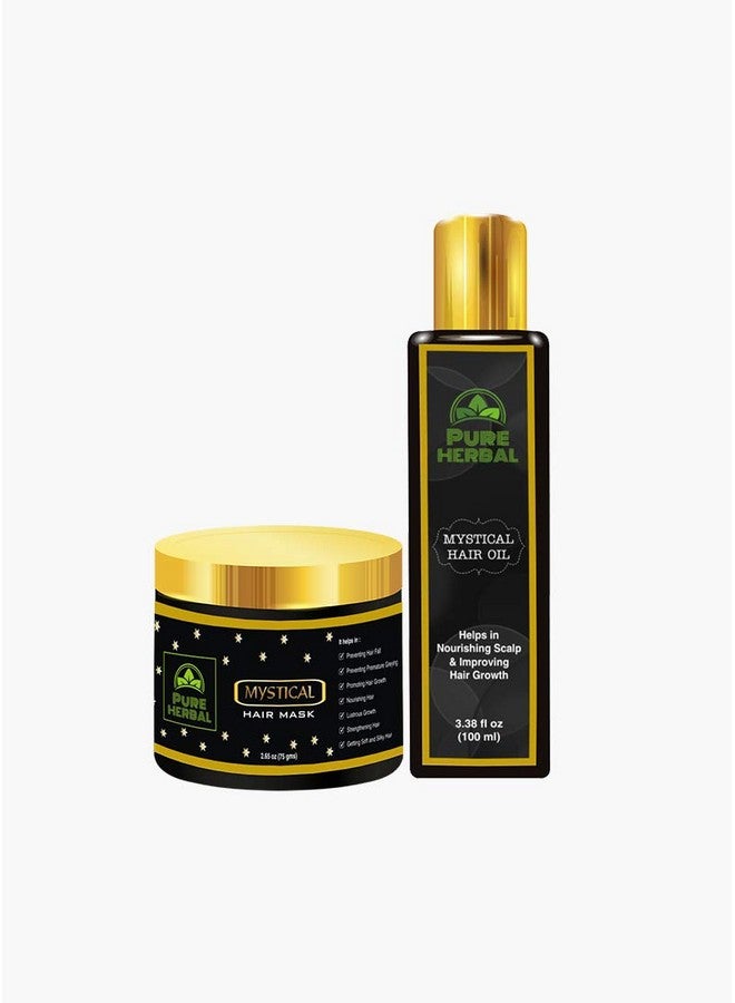 Pure Herbal Mystical Hair Oil And Hair Mask Combo Natural Herb Extracts Controls And Reduce Hair Falls Helps To Fights Dandruff Nourishment For Hair. (100 Ml + 75 Gm) - Image 1