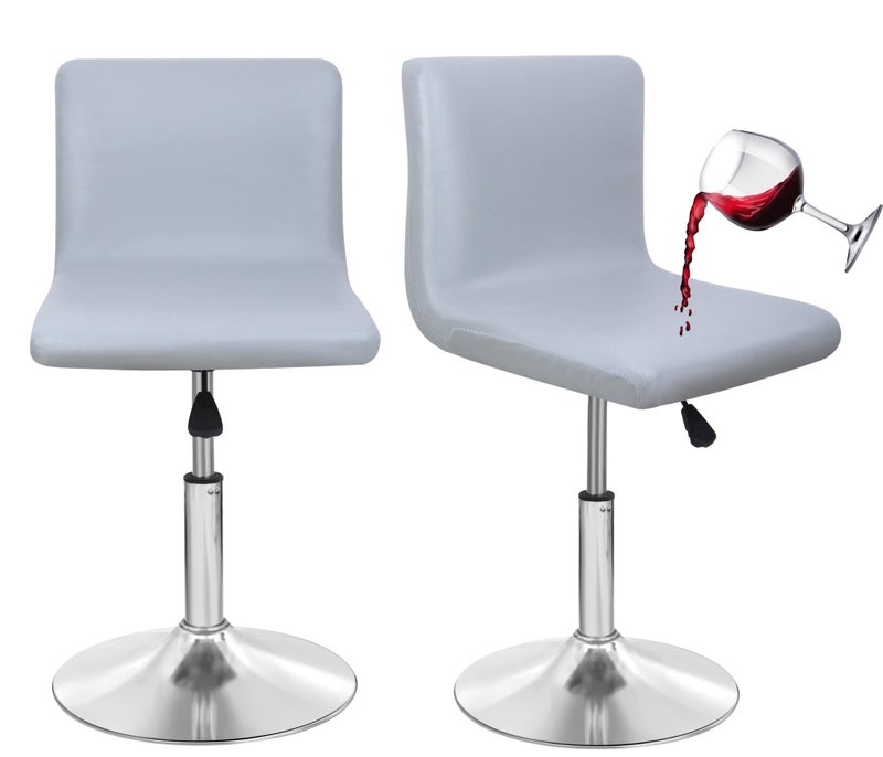 Deisy Dee Waterproof Bar Stool Chair Covers PU Leather Barstools Chair Covers Spandex Slipcover for Short Stool Chairs Light Grey 2