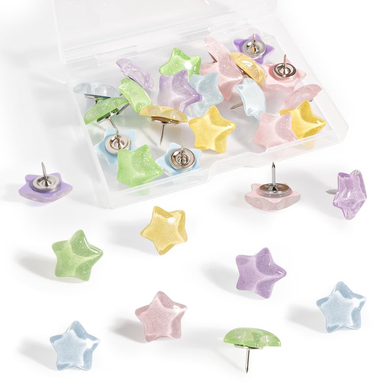 rhinocats 30Pcs Cute Star-Shaped Decorative Push Pins, Bulletin Board Tacks, Cork Board Thumbtacks for Classroom Home Office Decor - Image 1