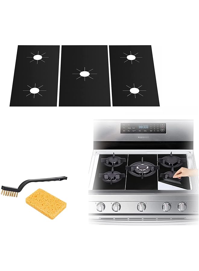 إيروريكس 3 قطع من أغطية المواقد لحماية المواقد لموقد الغاز بسمك 0.4 مم وطول إضافي 32 بوصة وأغطية شعلات المواقد لموقد الغاز قابلة لإعادة الاستخدام وغير لاصقة وقابلة للغسل وواقية مقاومة للحرارة دائرية - Image 1