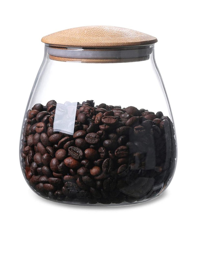 Excefore حافظة حاوية تخزين زجاجية شفافة، 400 مل/13 أونصة سائلة حاويات تخزين الطعام الزجاجية، بغطاء خشبي محكم، وعاء زdecorative دائري، للقهوة، التوابل، الحلوى، الملح، التوابل، الفلفل، السكر - Image 1